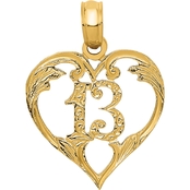 14K Yellow Gold Cut Out Heart and 13 Charm