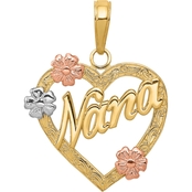14K Tricolor Gold Nana Heart and Flowers Charm