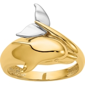 14K Two Tone Polished Dolphin Ring, Size 7.5