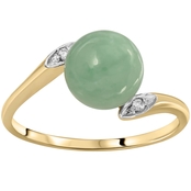 Yellow Gold Green Jade Ring with Diamonds
