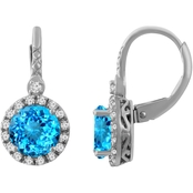 Sterling Silver Swiss Blue Topaz with Created White Sapphire Earrings