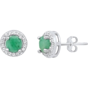 STERLING SILVER EMERALD WITH WHITE TOPAZ EARRINGS