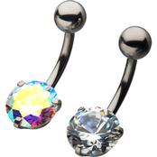 14G Stainless Steel Cubic Zirconia Belly 2pk