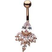14G Stainless Steel Rose Goldtone Cubic Zironia Dangle Belly Ring