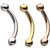 16G Stainless Steel Cubic Zirconia Curve Ball Gem Tricolor Eyebrow Ring 3 pk.
