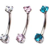 16G Stainless Steel Crystal Curve Clear Pink Aqua Eyebrow Ring Set 3 pk.