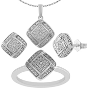 Sterling Silver Diamond Accent Pendant, Earrings and Ring Box Set