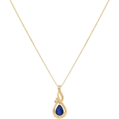 10K Yellow Gold Pear Shape Sapphire and Diamond Accent Pendant and 18 in. Box Chain