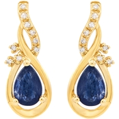 10K Yellow Gold Pear Shaped Natural Blue Sapphire and Diamond Accent Earrings