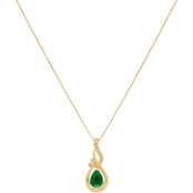 10K Yellow Gold Emerald and Diamond Accent Pendant with 18 in. Chain