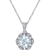 Sofia B. 14K White Gold Aquamarine and Diamond Accent Flower Necklace 17 in.