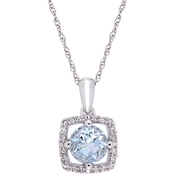 Sofia B. 10K White Gold 1/10 CTW Diamond Aquamarine Halo Necklace 17 in.