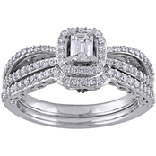 Diamore 14K White Gold 3/4 CTW Emerald Cut Diamond Halo Split Shank Bridal Ring Set