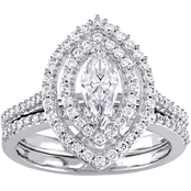 Diamore 14K White Gold 1 CTW Marquise Cut Diamond Halo Bridal Set