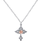 Symbols of Faith Silver Tone Pink Porcelain Rose Necklace