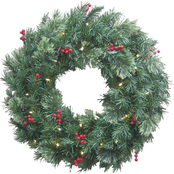 Everstar 24 in. Decorated Cordless, Pre-Lit Artificial Wreath