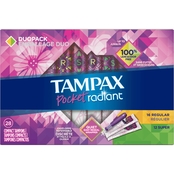 Tampax Pocket Radiant Duo Pack Regular/Super Unscented Compact Tampons 28 ct.