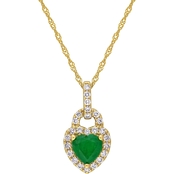 Sofia B. 14K Yellow Gold Emerald and 1/4 CTW Diamond Halo Heart 17 in. Necklace