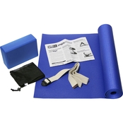 GoFit Yoga Kit: Basic Blue Mat, Foam Block, Strap and Yoga Pose Wall Chart