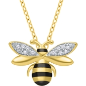 14K Goldtone over Sterling Silver Diamond Accent Honey Bee Pendant