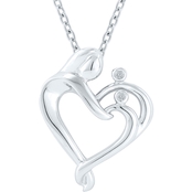 Sterling Silver Diamond Accent Mom and Two Children Kissing Heart Pendant