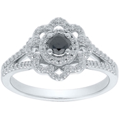 Sterling Silver 1/2 CTW Enhanced Black and White Diamond Fashion Ring