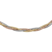14K Tri-color Polished and Textured Stretch Necklace