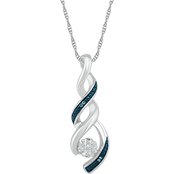 Sterling Silver with Treated Blue & White Diamond Accent Fashion Pendant 18 in.