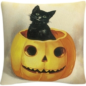 Trademark Fine Art Black Cat Happy Jack O Lantern Halloween Decorative Throw Pillow
