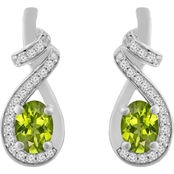 Sterling Silver Peridot Oval with Created White Sapphire Earrings