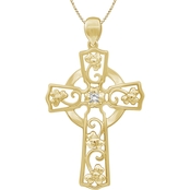 14K Gold Over Sterling Silver Diamond Accent Cross Pendant