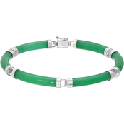 Green Jade  Link Bracelet  in Sterling Silver