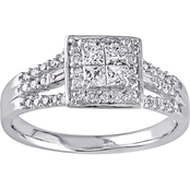 Diamore 10K White Gold 1/2 CTW Diamond Princess Cut Quad Engagement Ring