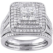 1 1/2 CT TW Diamond Quad Triple Halo Bridal Set in 14k White Gold