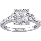Diamore14K White Gold 1 CTW Diamond Quad Halo Engagement Ring