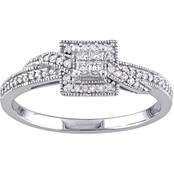 Diamore 10K White Gold 1/4 CTW Diamond Halo Quad Engagement Ring