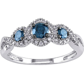 Diamore 14K White Gold 1/2 CTW Blue and White Diamond 3 Stone Ring
