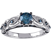 Diamore 10K White Gold 4/5 CTW Blue Diamond Vintage Filigree Engagement Ring