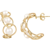 14Kt Gold fine quality Cultured Pearl circle half hoop Earrings