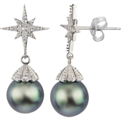14Kt White God 8-8.5mm Tahitian Cultured Pearl and Diamond accent Star Earrings