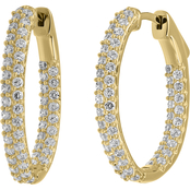 10K Yellow Gold  2 CTW Diamond Hoop Earrings