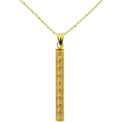 14K Gold Adjustable Diamond Cut Bar Dangle Pendant