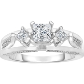 14K White Gold 1/2 CTW Princess Cut Diamond Three Stone Engagement Ring Size 7