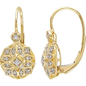 14k Yellow Gold 1/8 CT TW Diamond Vintage Earrings