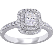 Diamore 14K White Gold 1 CTW Diamond Radiant Cut Double Halo Engagement Ring