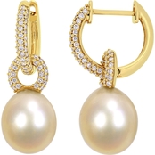 South Sea Cultured Pearl and 1/2CT TW Diamond Dangle Earrings in 14k Yellow Gold