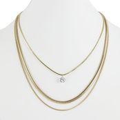Goldtone Cubic Zirconia 3 Layer Necklace