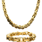 INOX 18K Gold Over Stainless Steel Byzantine Chain/Bracelet Set