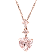 Sofia B. 14K Rose Gold Diamond Accent Morganite Heart Tiered Dangle Necklace 17 in.