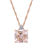 Sofia B. 14K Rose Gold Cushion Cut Morganite Diamond Accent Drop Necklace 17 in.